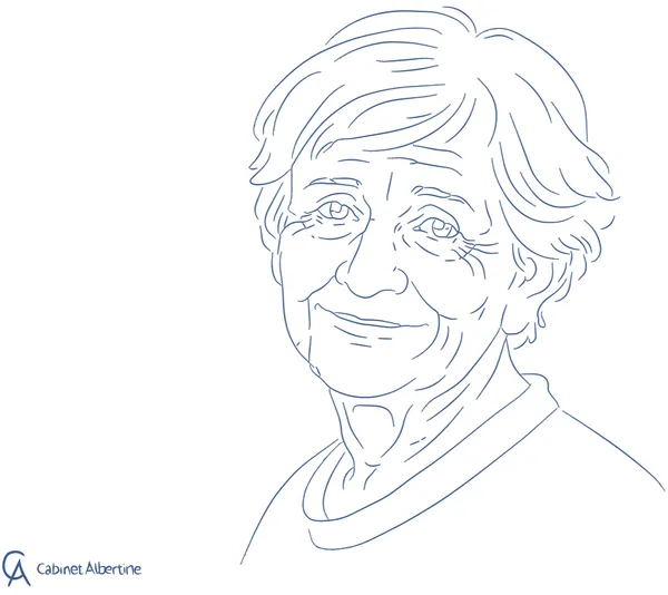 Illustration Cabinet Albertine – Portrait d'une résidente d'EHPAD souriante, prise en charge de qualité en établissement